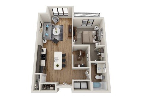 Floor plan for 1 bed, 1 bath, 792 sqft